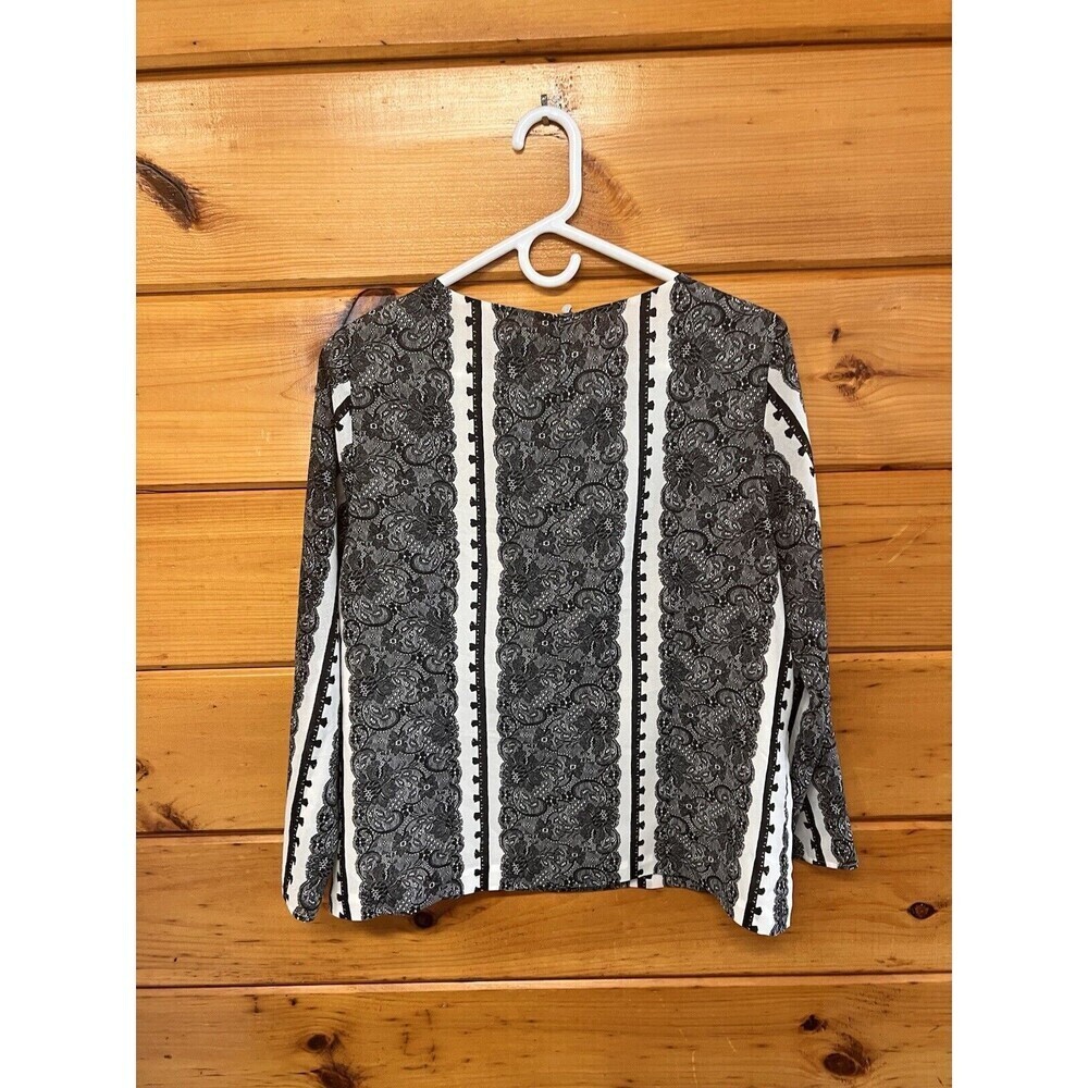 J.CREW Optical Lace Blouse Shirt Black White Career Floral Top sz M - Picture 5 of 5